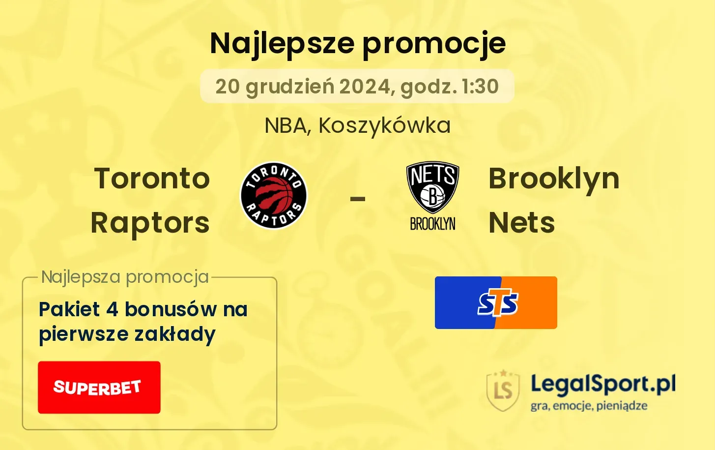 Toronto Raptors - Brooklyn Nets promocje bonusy na mecz