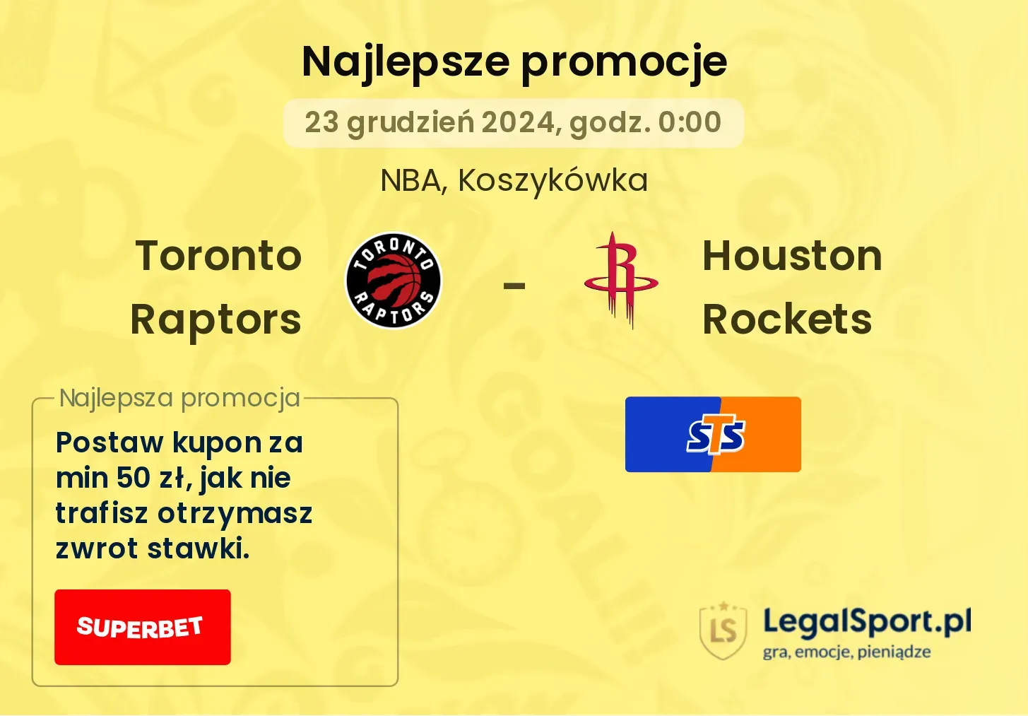 Toronto Raptors - Houston Rockets promocje bonusy na mecz