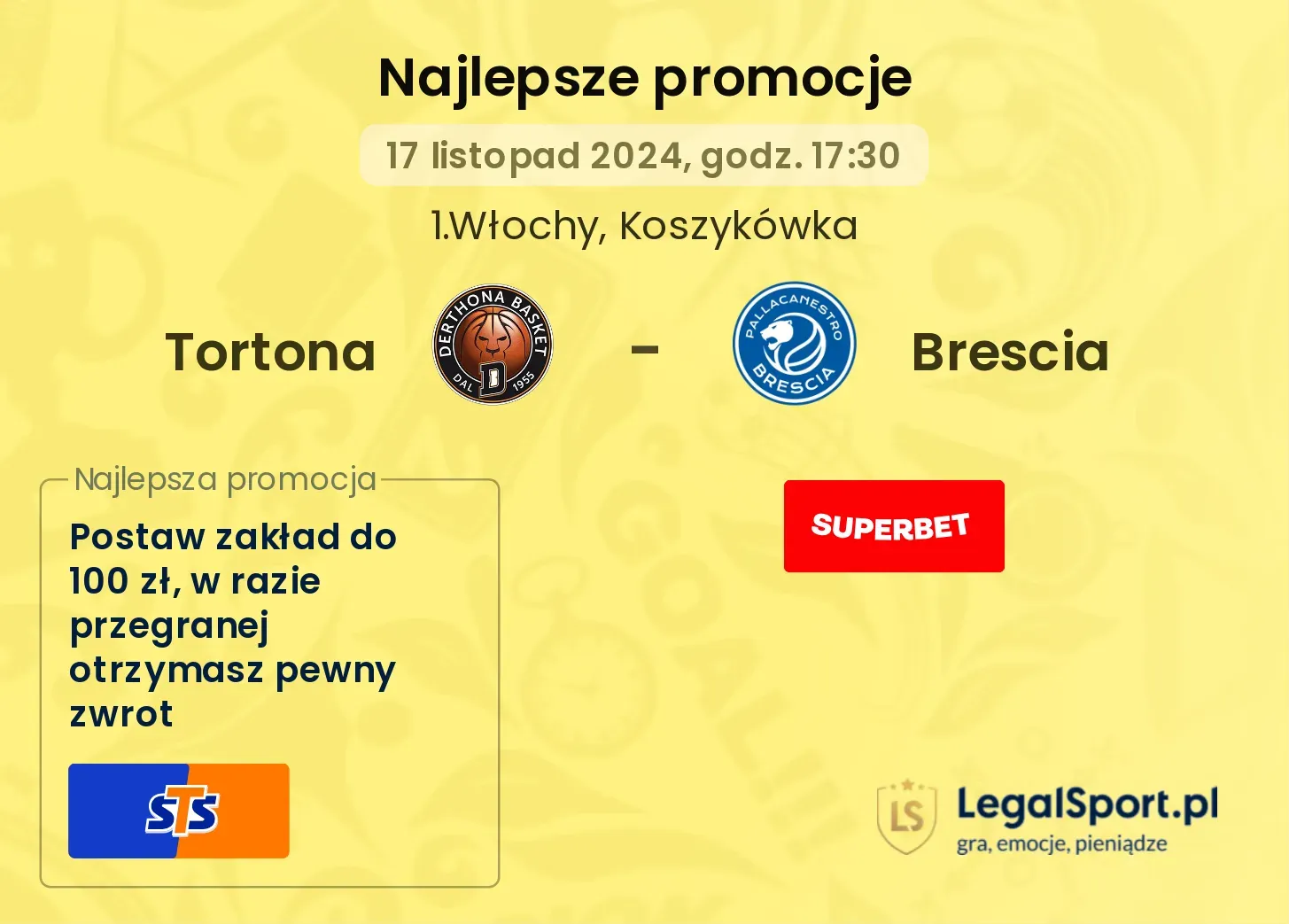 Tortona - Brescia promocje bonusy na mecz