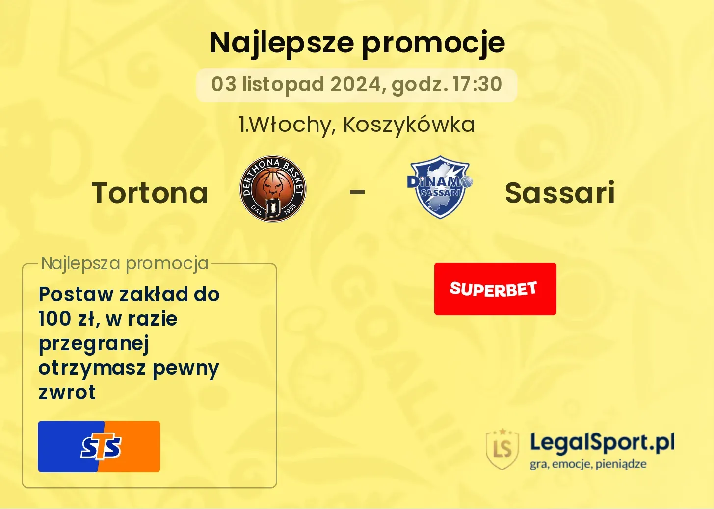 Tortona - Sassari promocje bonusy na mecz