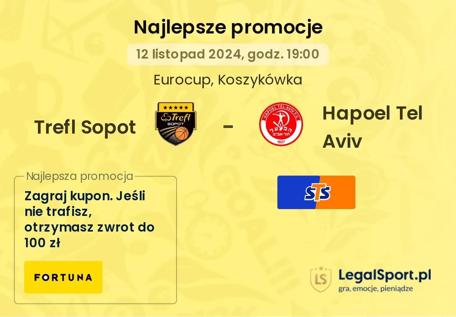 Trefl Sopot - Hapoel Tel Aviv promocje bukmacherskie 12.11, 19:00