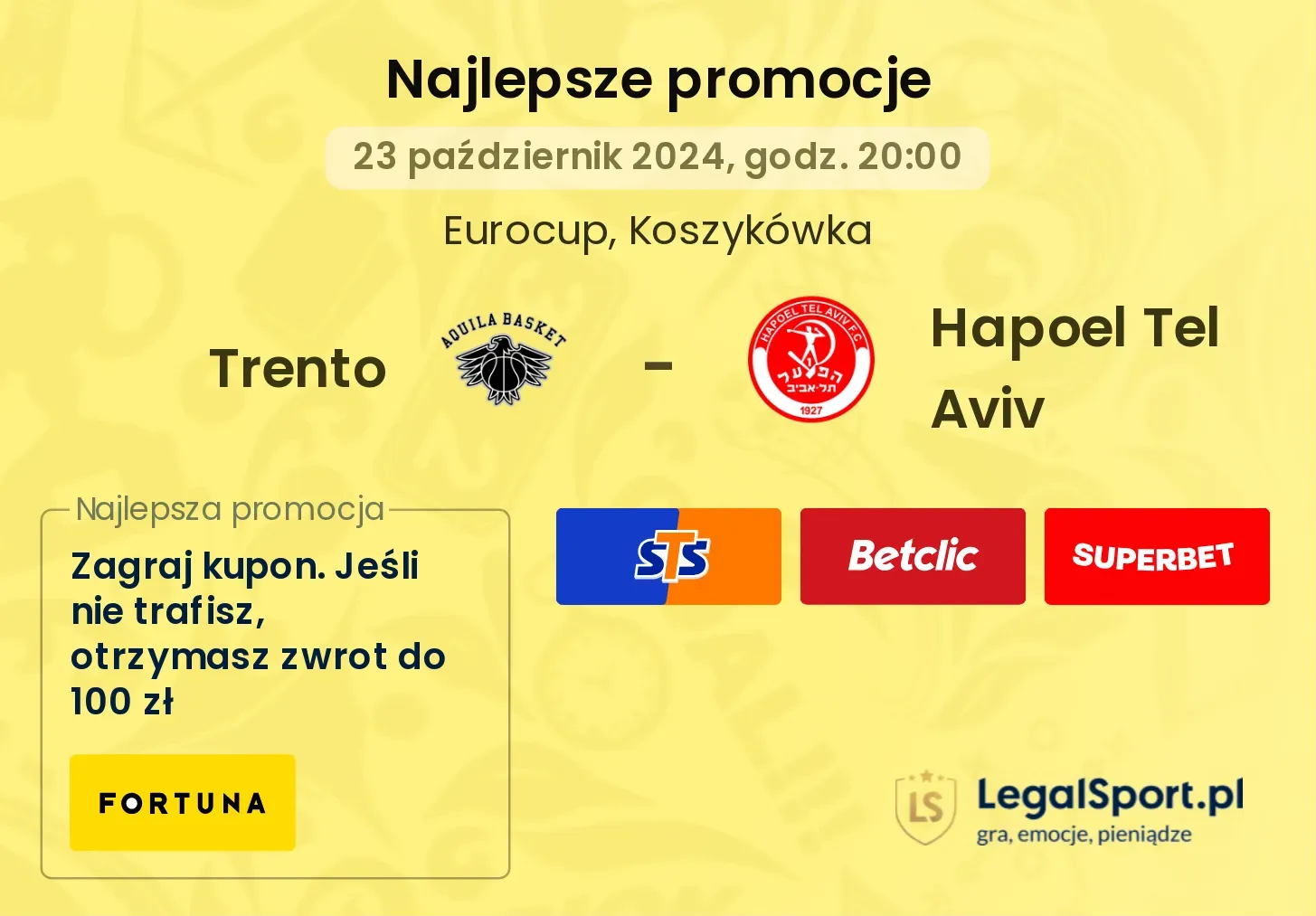 Trento - Hapoel Tel Aviv promocje bonusy na mecz