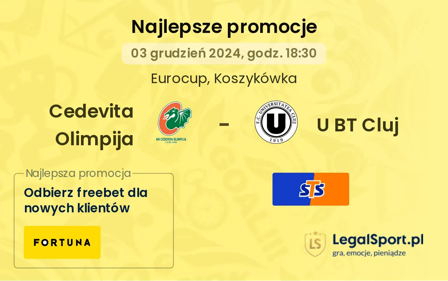 U BT Cluj - Cedevita Olimpija promocje bonusy na mecz