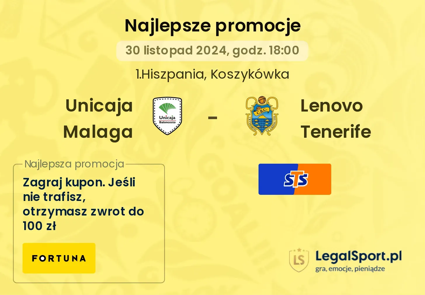 Unicaja Malaga - Lenovo Tenerife promocje bonusy na mecz