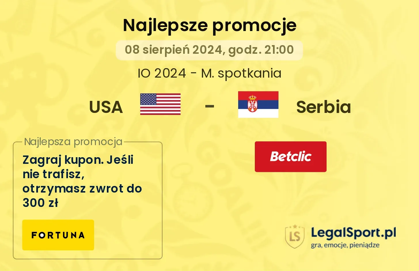 USA - Serbia promocje bukmacherskie (08.08, 21:00)