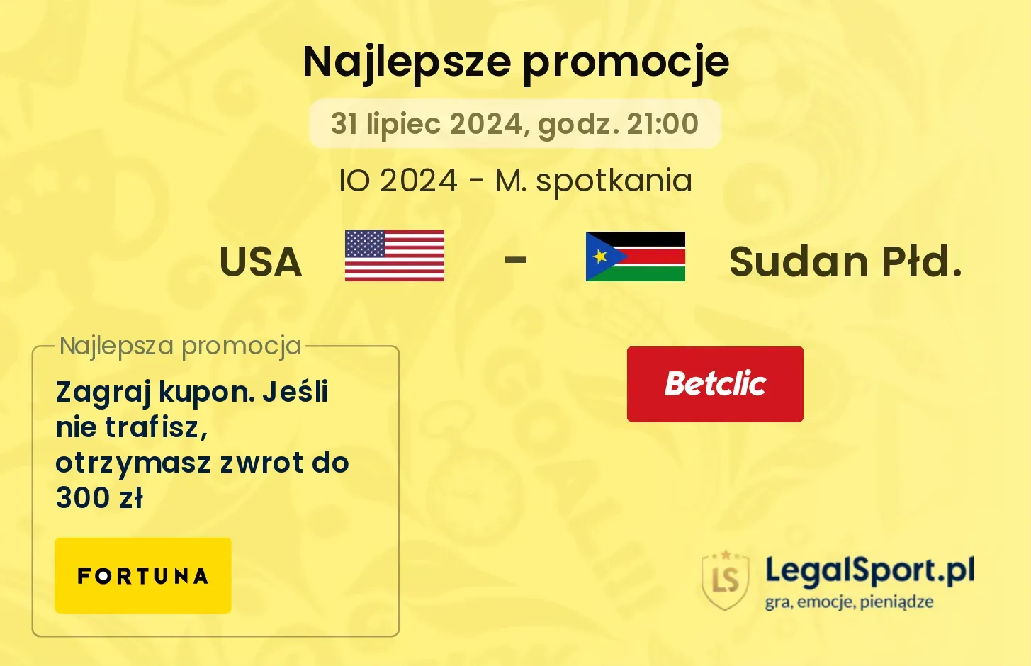 USA - Sudan Płd. promocje bukmacherskie (31.07, 21:00)