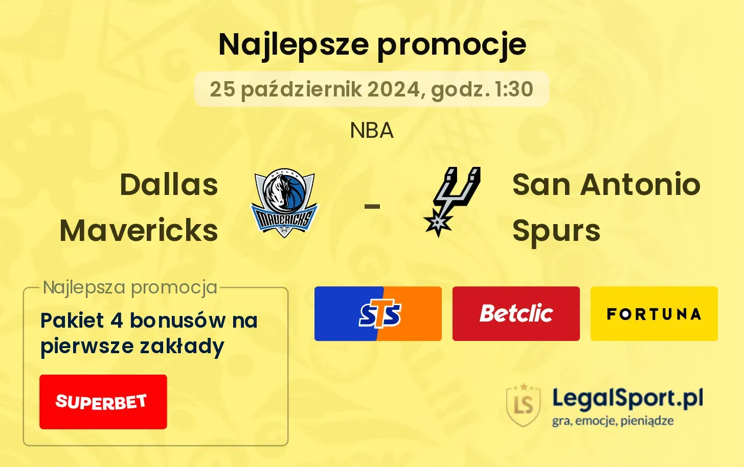 Dallas Mavericks - San Antonio Spurs promocje bonusy na mecz