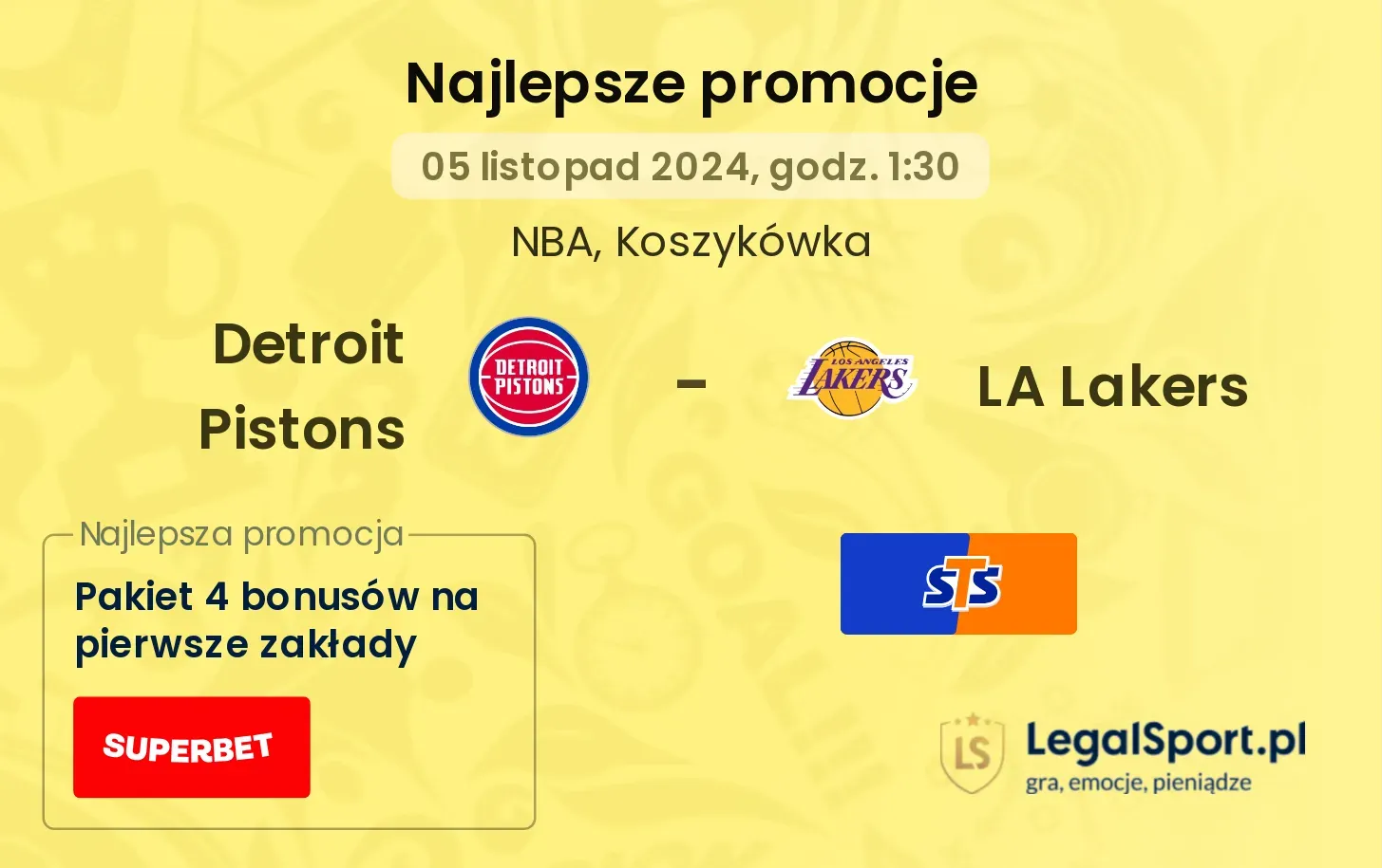 Detroit Pistons - LA Lakers promocje bonusy na mecz