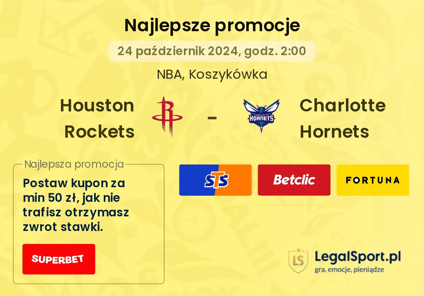 Houston Rockets - Charlotte Hornets promocje bonusy na mecz