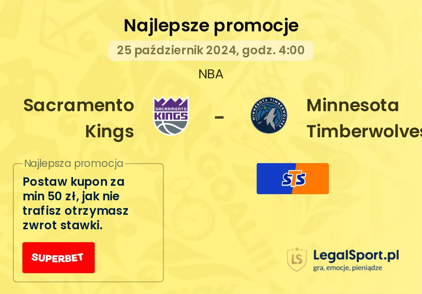 Sacramento Kings - Minnesota Timberwolves promocje bonusy na mecz