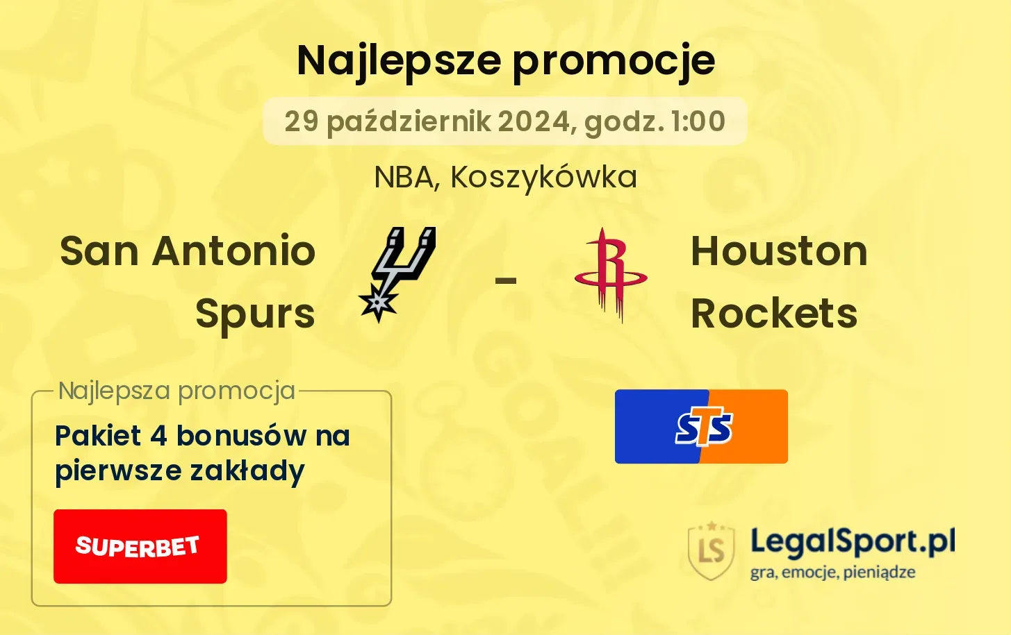 San Antonio Spurs - Houston Rockets promocje bonusy na mecz