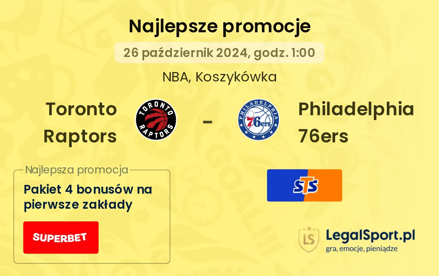 Toronto Raptors - Philadelphia 76ers promocje bonusy na mecz