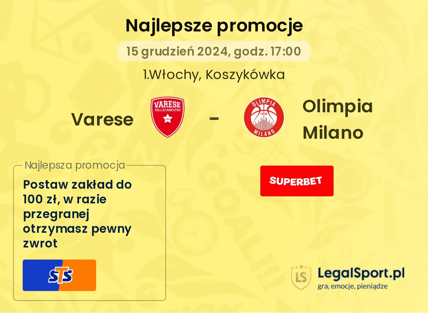 Varese - Olimpia Milano promocje bonusy na mecz