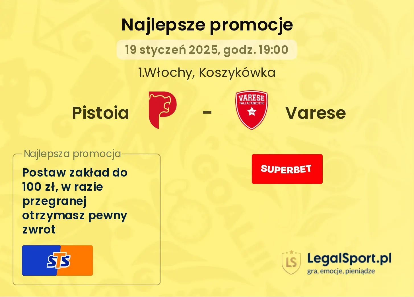 Varese - Pistoia promocje bonusy na mecz