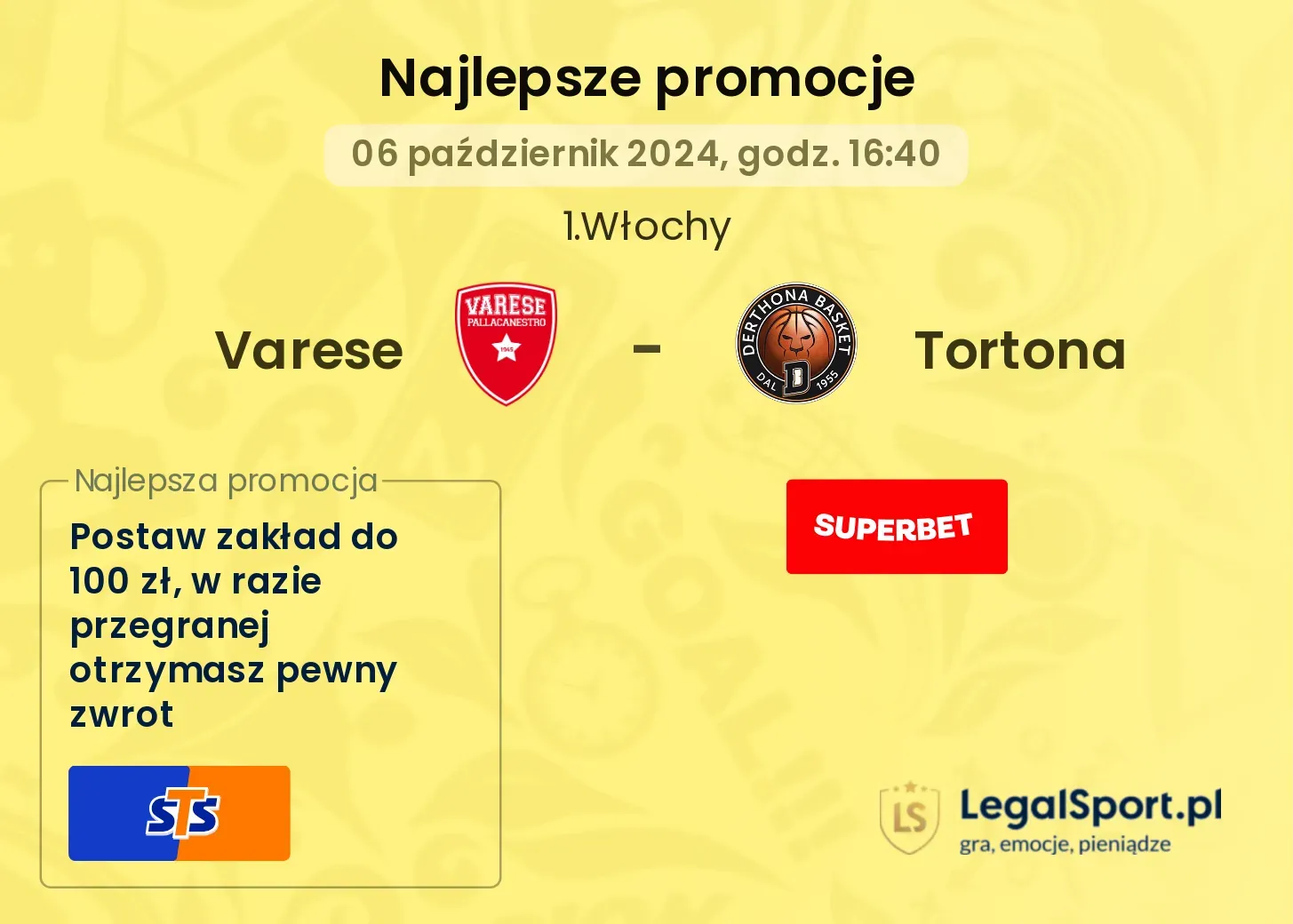 Varese - Tortona promocje u bukmacherów 06.10, 16:40