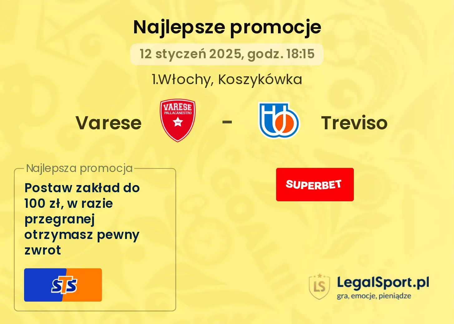 Varese - Treviso promocje bonusy na mecz