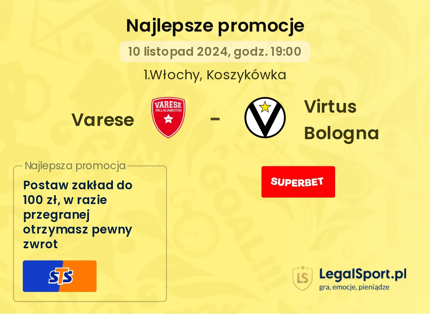 Varese - Virtus Bologna promocje u bukmacherów 10.11, 19:00