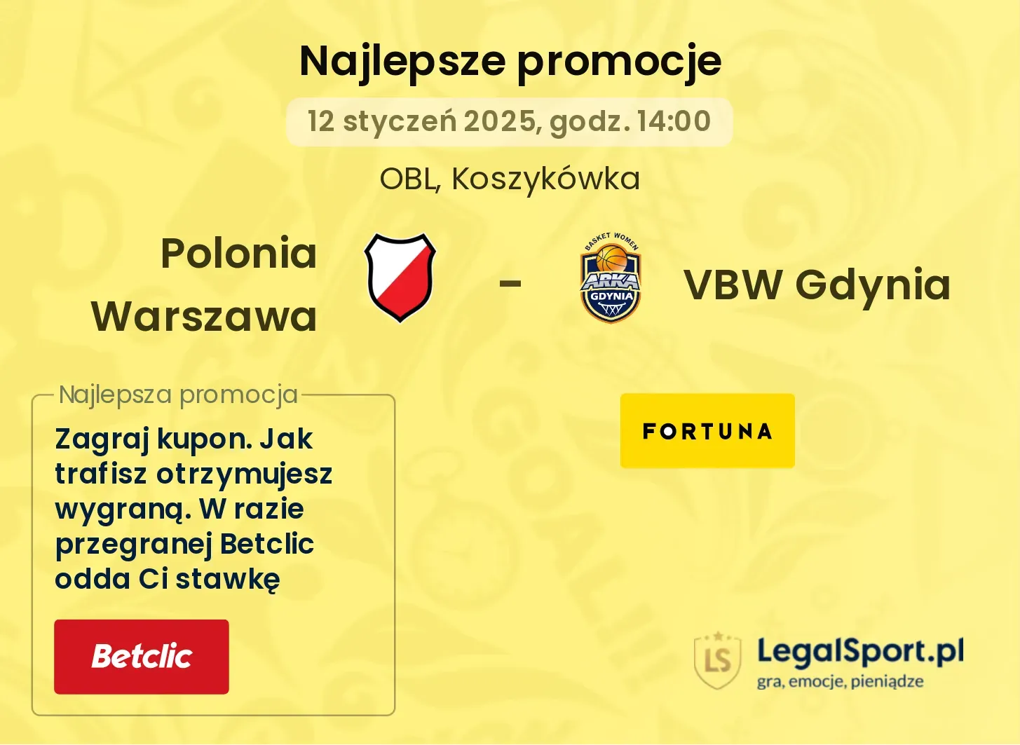 Polonia Warszawa - VBW Gdynia promocje u bukmacherów