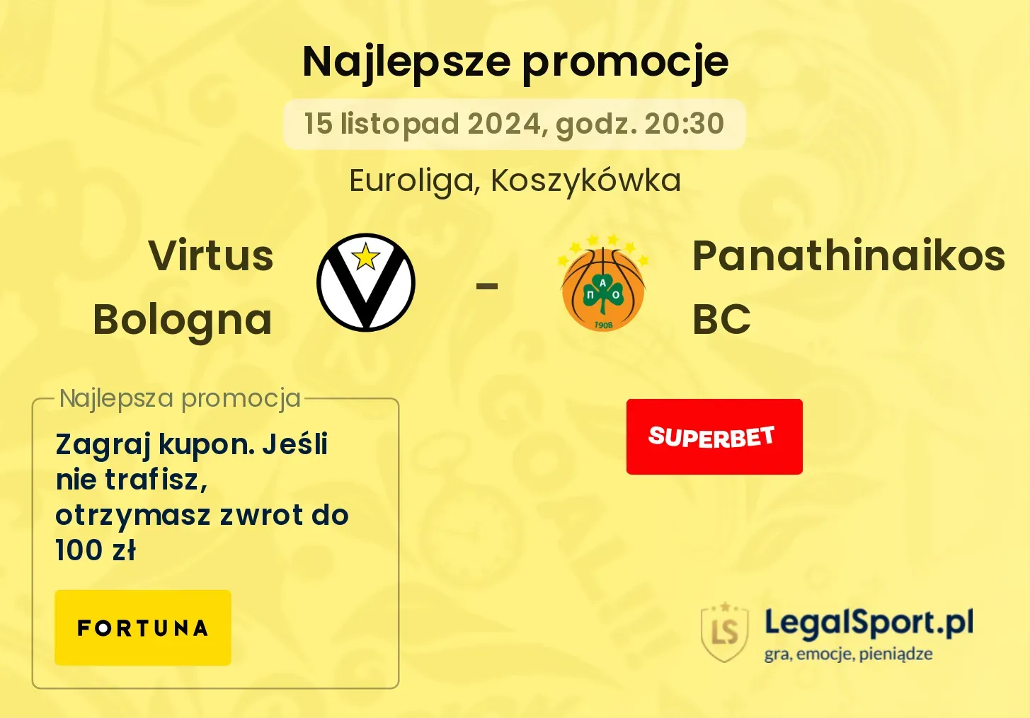 Virtus Bologna - Panathinaikos BC promocje bonusy na mecz