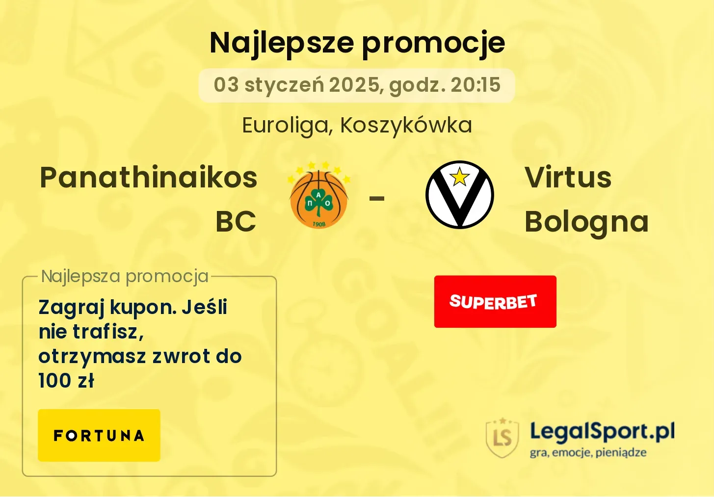 Panathinaikos BC - Virtus Bologna promocje bukmacherskie