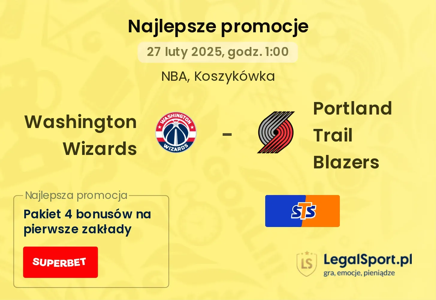 Washington Wizards - Portland Trail Blazers promocje bonusy na mecz