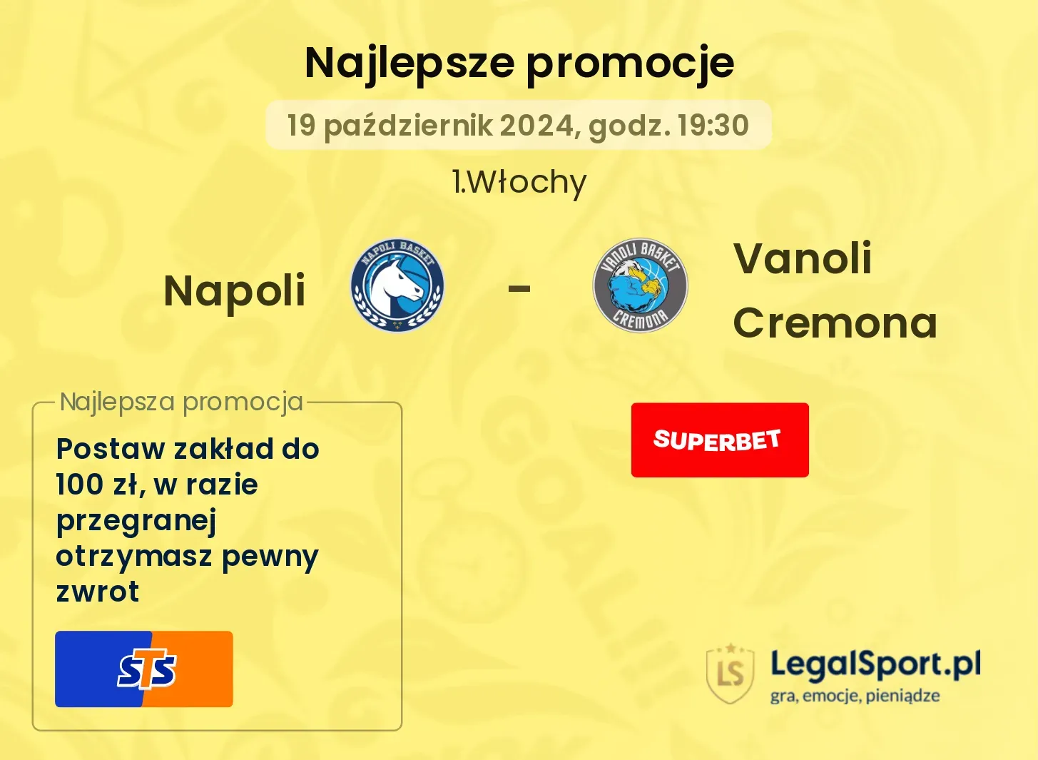 Napoli - Vanoli Cremona promocje bonusy na mecz