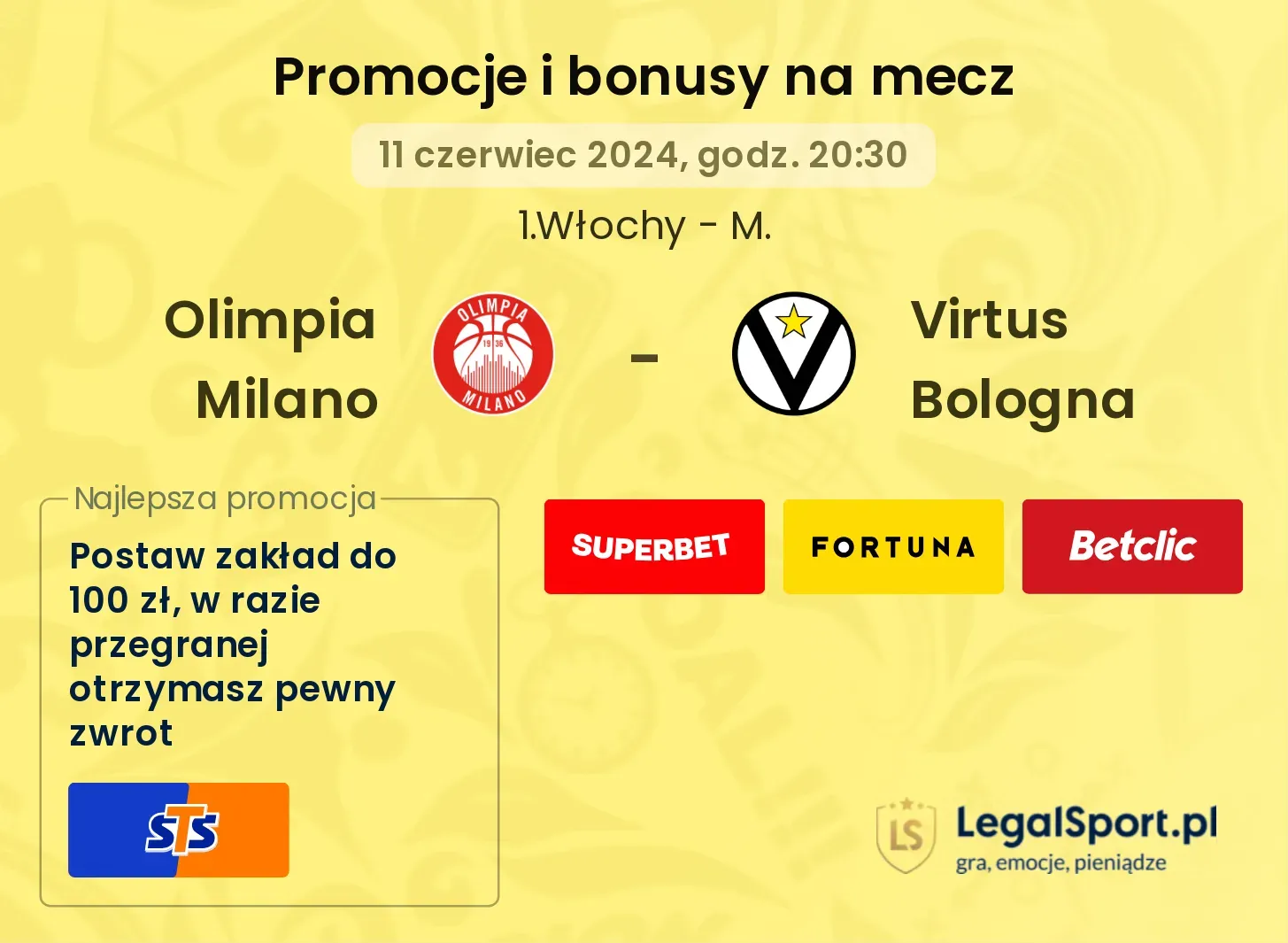 Olimpia Milano - Virtus Bologna promocje bonusy na mecz