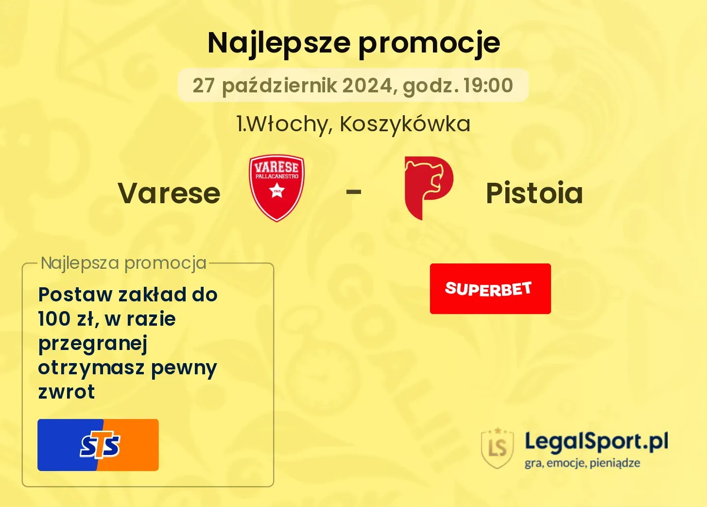 Varese - Pistoia promocje bonusy na mecz