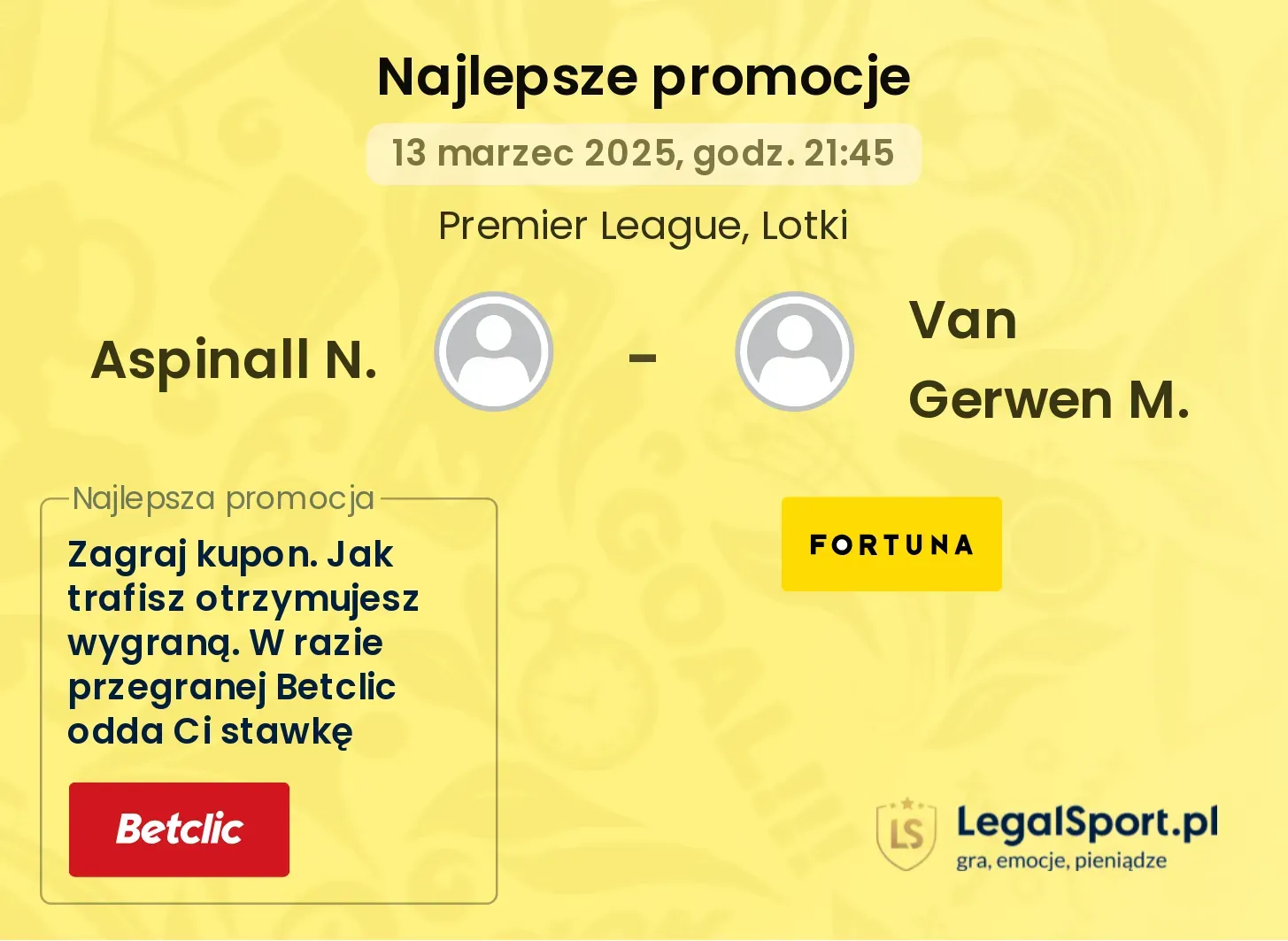 Aspinall N. - Van Gerwen M. promocje bonusy na mecz