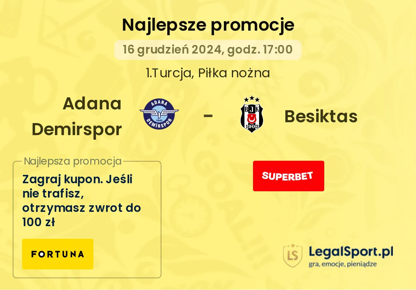 Adana Demirspor - Besiktas promocje bonusy na mecz