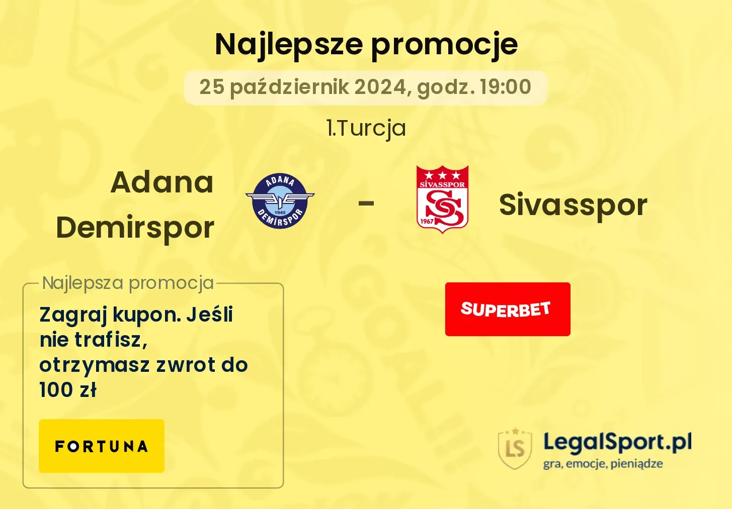 Adana Demirspor - Sivasspor promocje bonusy na mecz