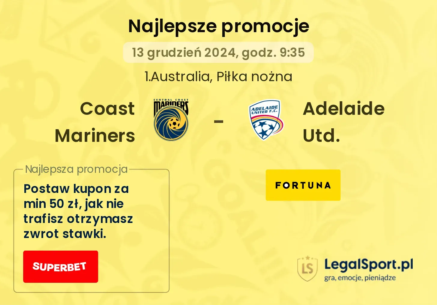 Adelaide Utd. - Coast Mariners promocje bonusy na mecz