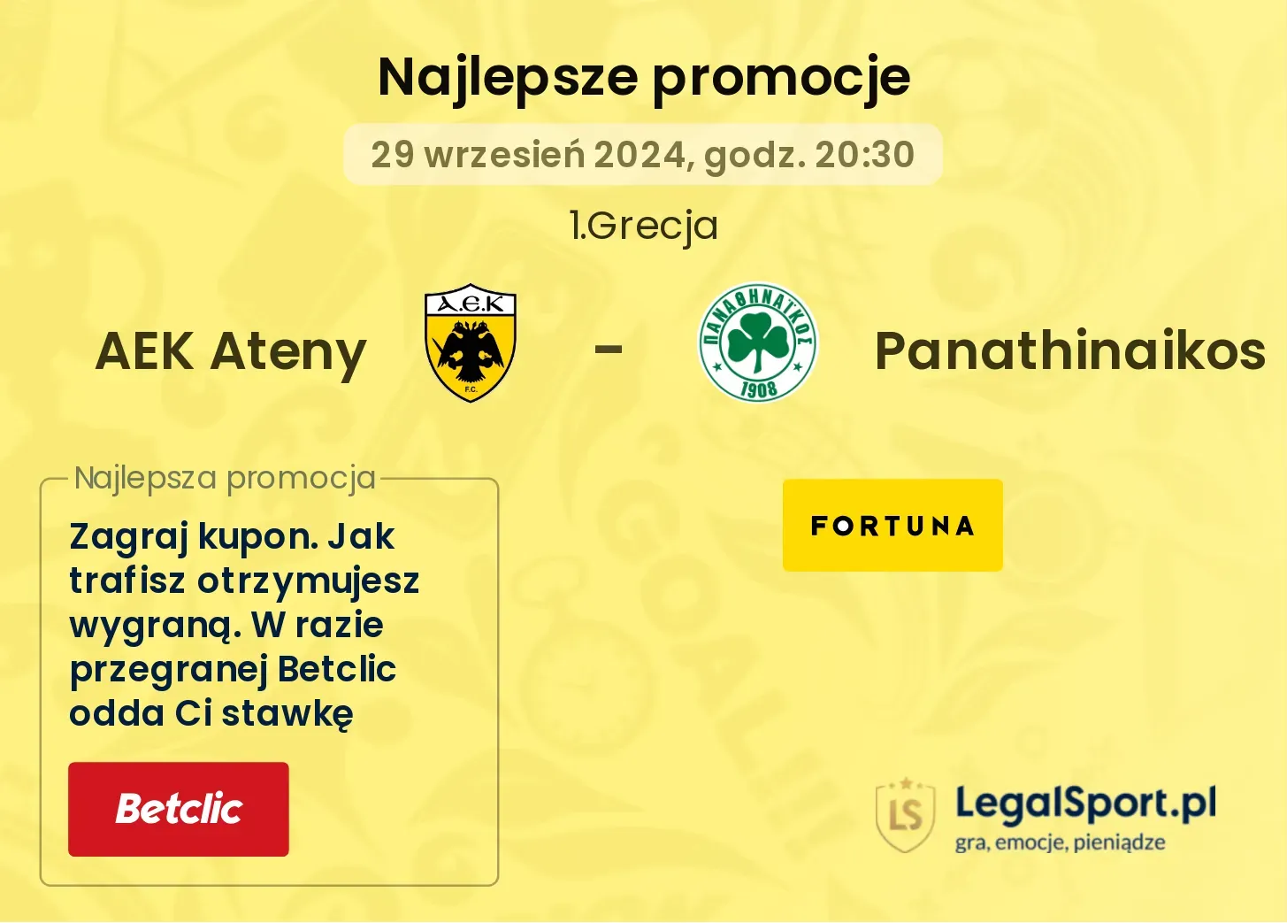 AEK Ateny - Panathinaikos promocje bonusy na mecz