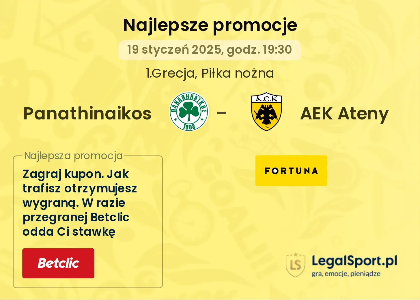 Panathinaikos - AEK Ateny promocje bukmacherskie