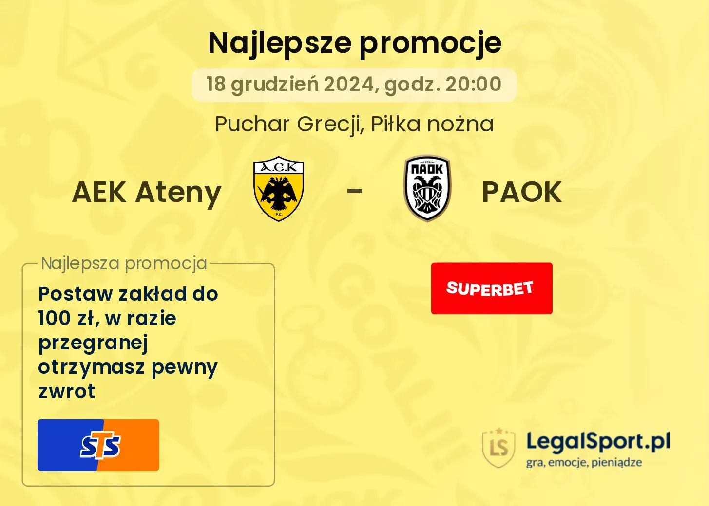 AEK Ateny - PAOK promocje u bukmacherów