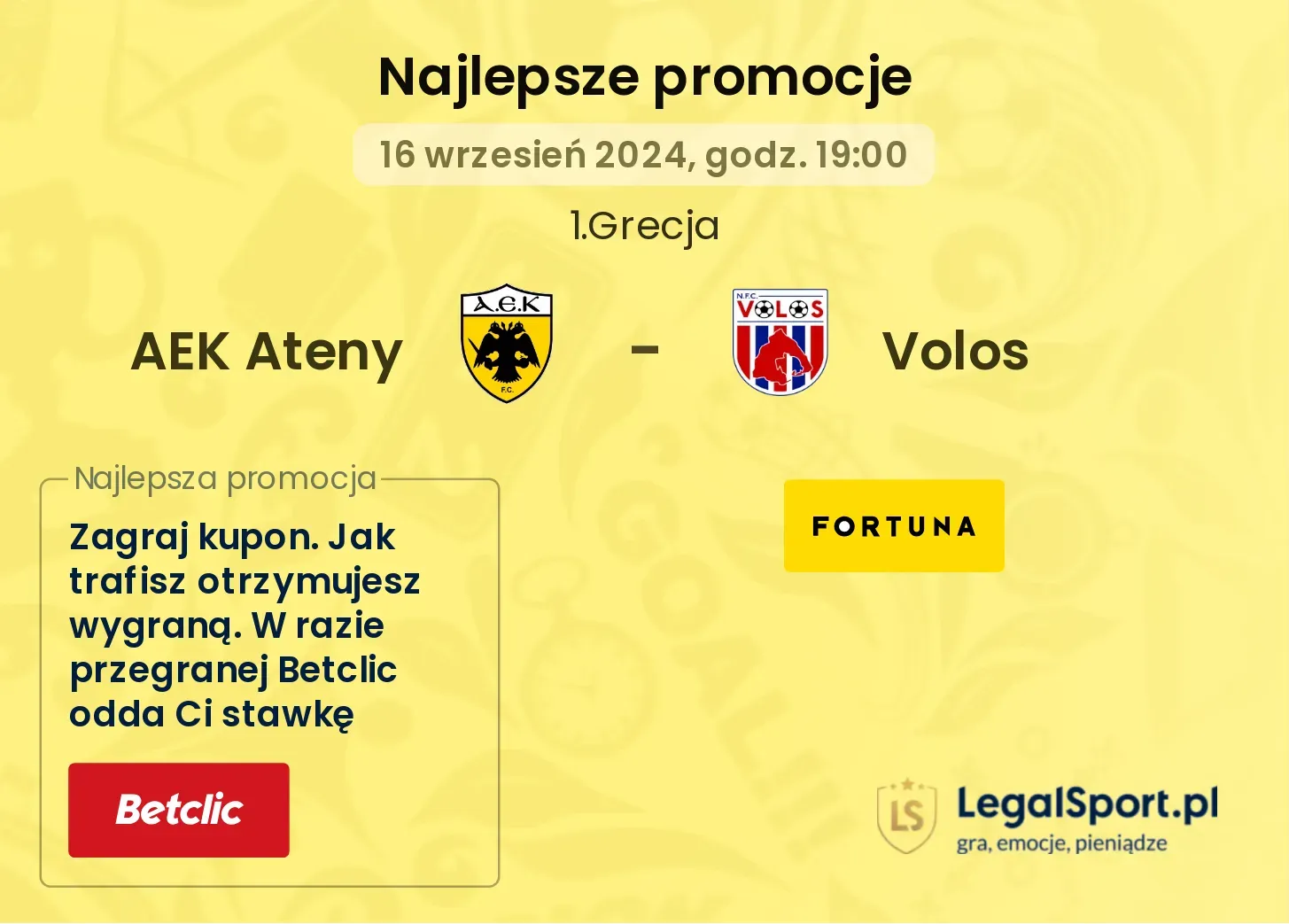 AEK Ateny - Volos promocje bonusy na mecz