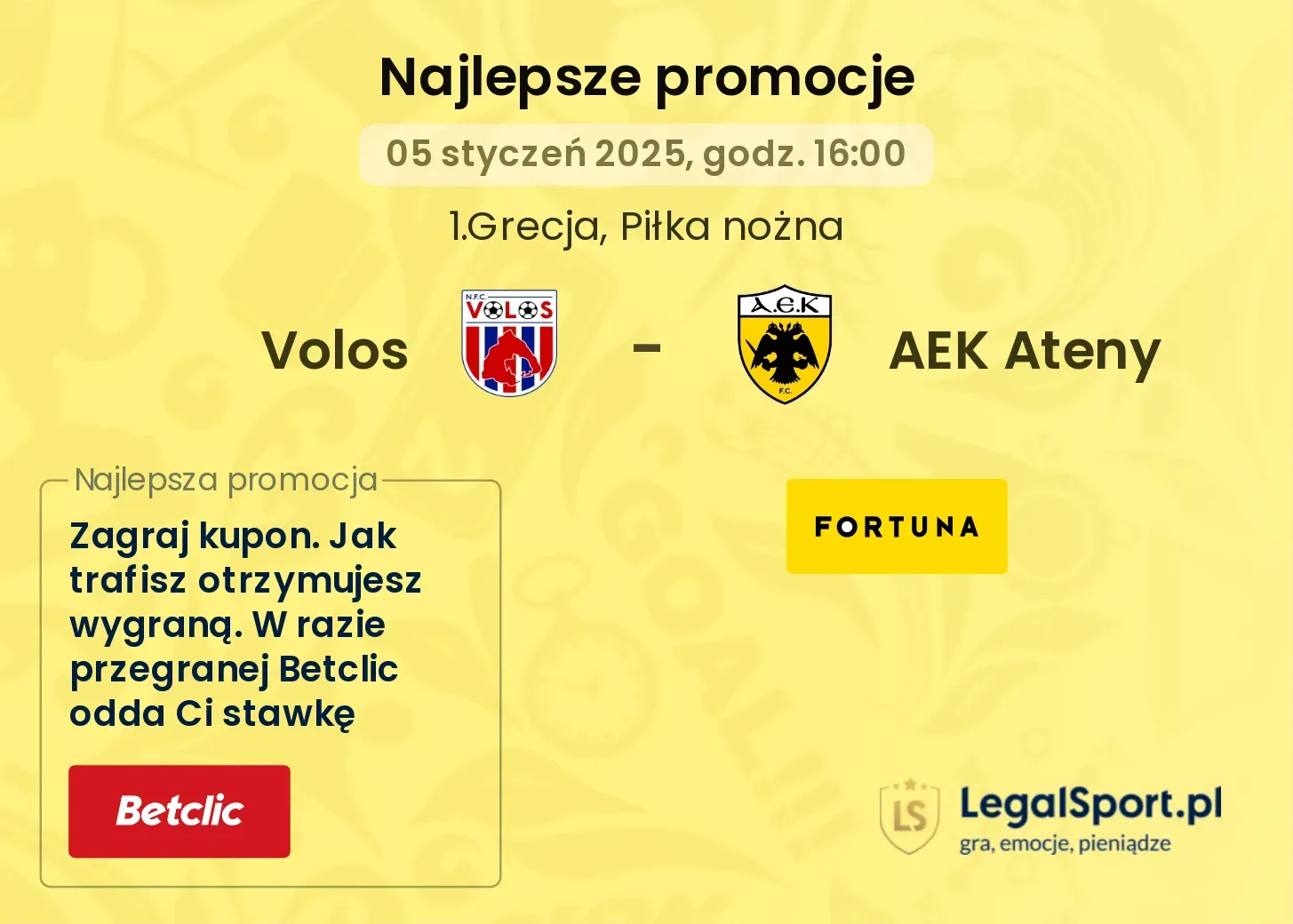 Volos - AEK Ateny promocje bukmacherskie