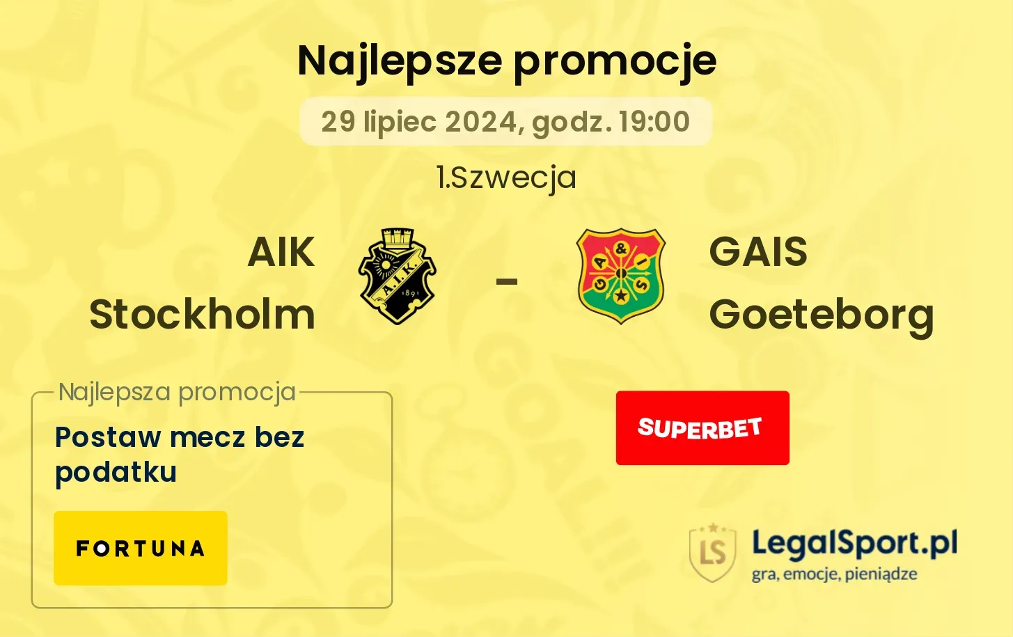 AIK Stockholm - GAIS Goeteborg promocje u bukmacherów (29.07, 19:00)