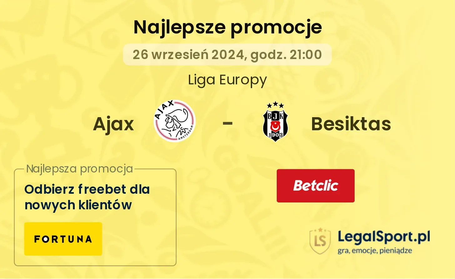 Ajax - Besiktas promocje bukmacherskie 26.09, 21:00