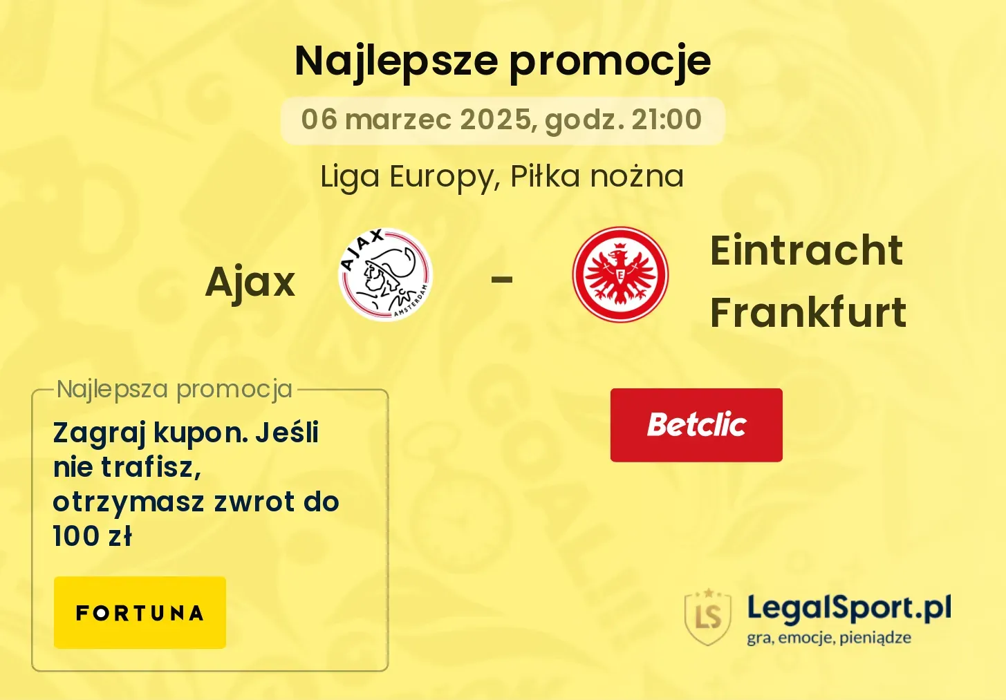 Ajax - Eintracht Frankfurt promocje bonusy na mecz