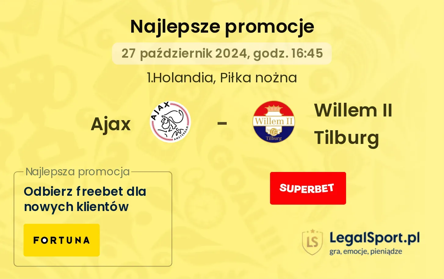 Ajax - Willem II Tilburg promocje bukmacherskie 27.10, 16:45