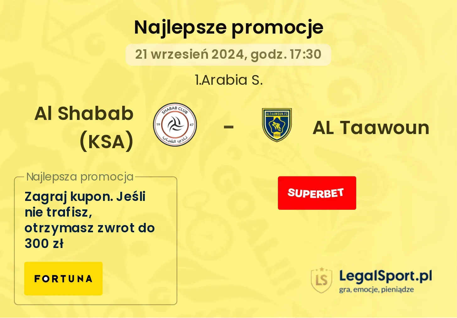 Al Shabab (KSA) - AL Taawoun promocje bukmacherskie 21.09, 17:30