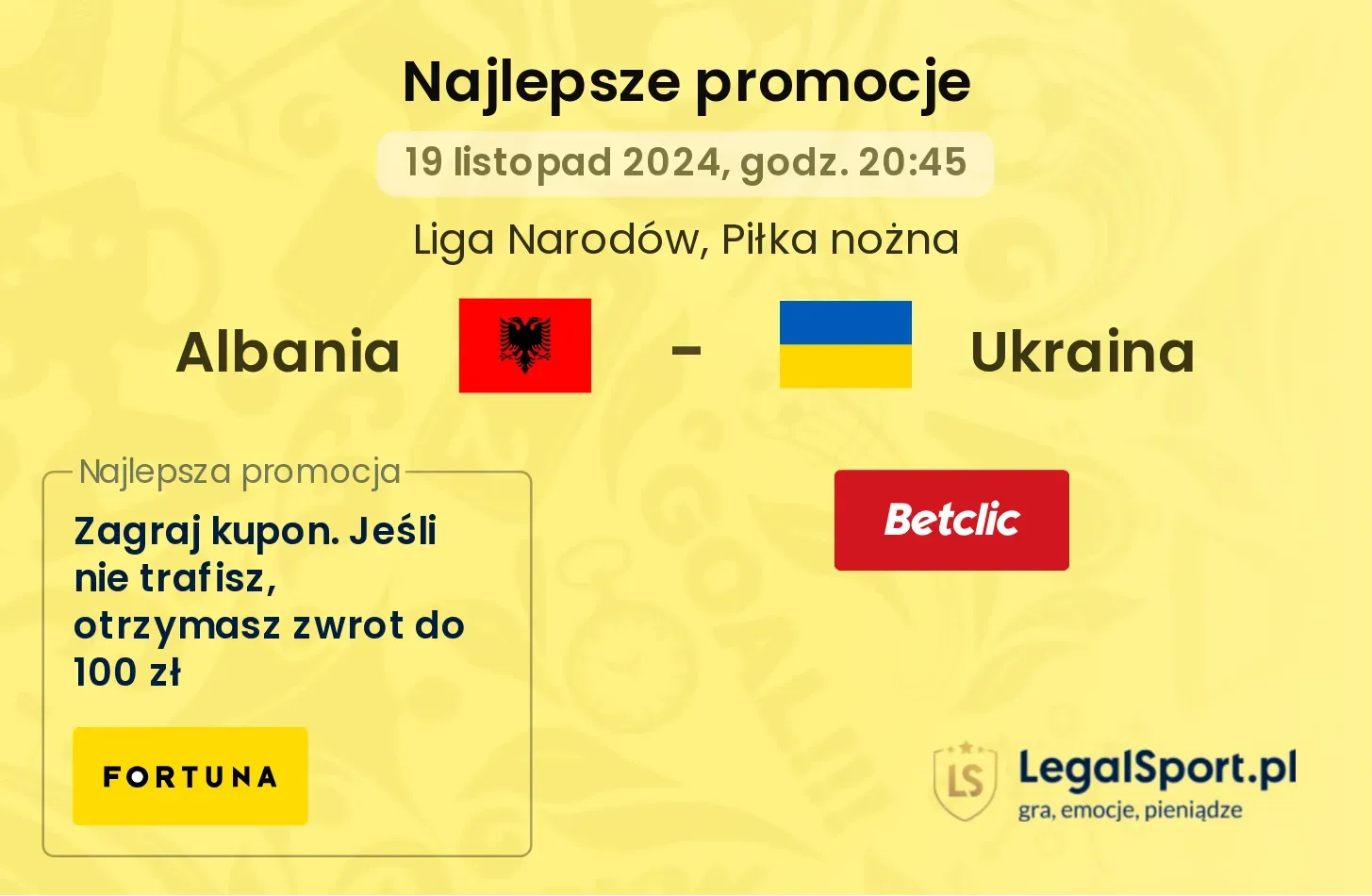 Albania - Ukraina promocje bukmacherskie 19.11, 20:45