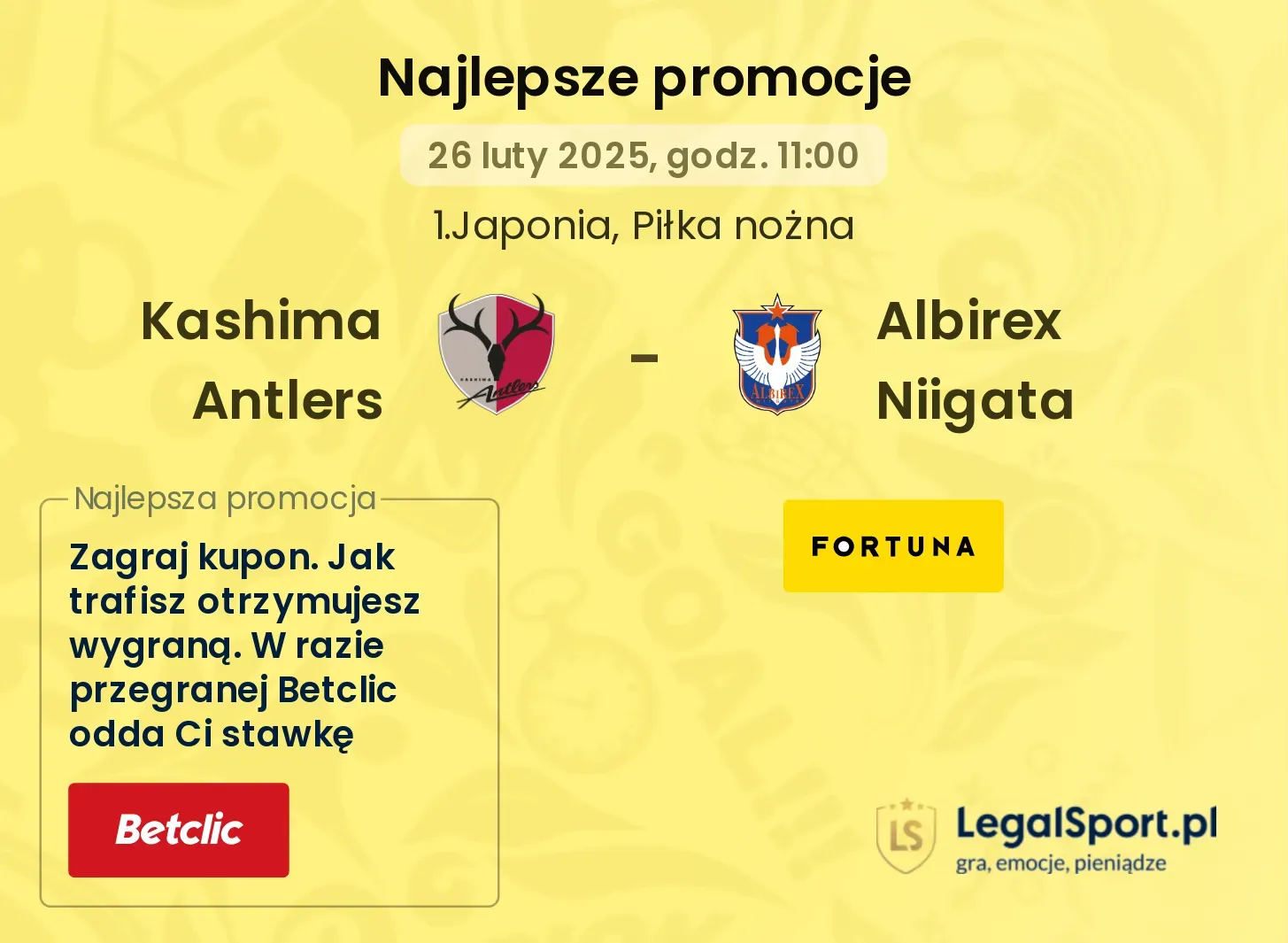 Kashima Antlers - Albirex Niigata promocje bukmacherskie