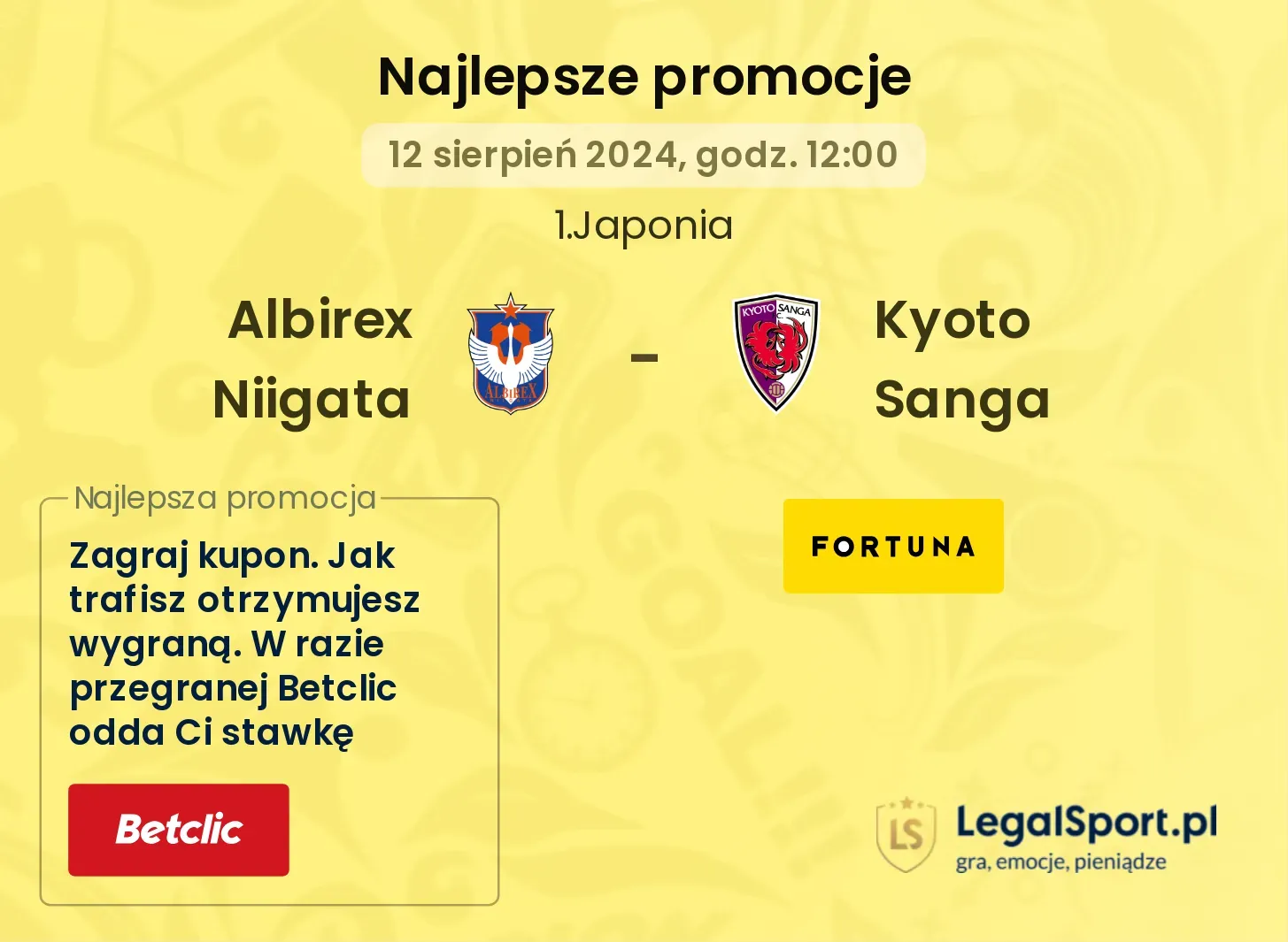 Albirex Niigata - Kyoto Sanga promocje u bukmacherów (12.08, 12:00)