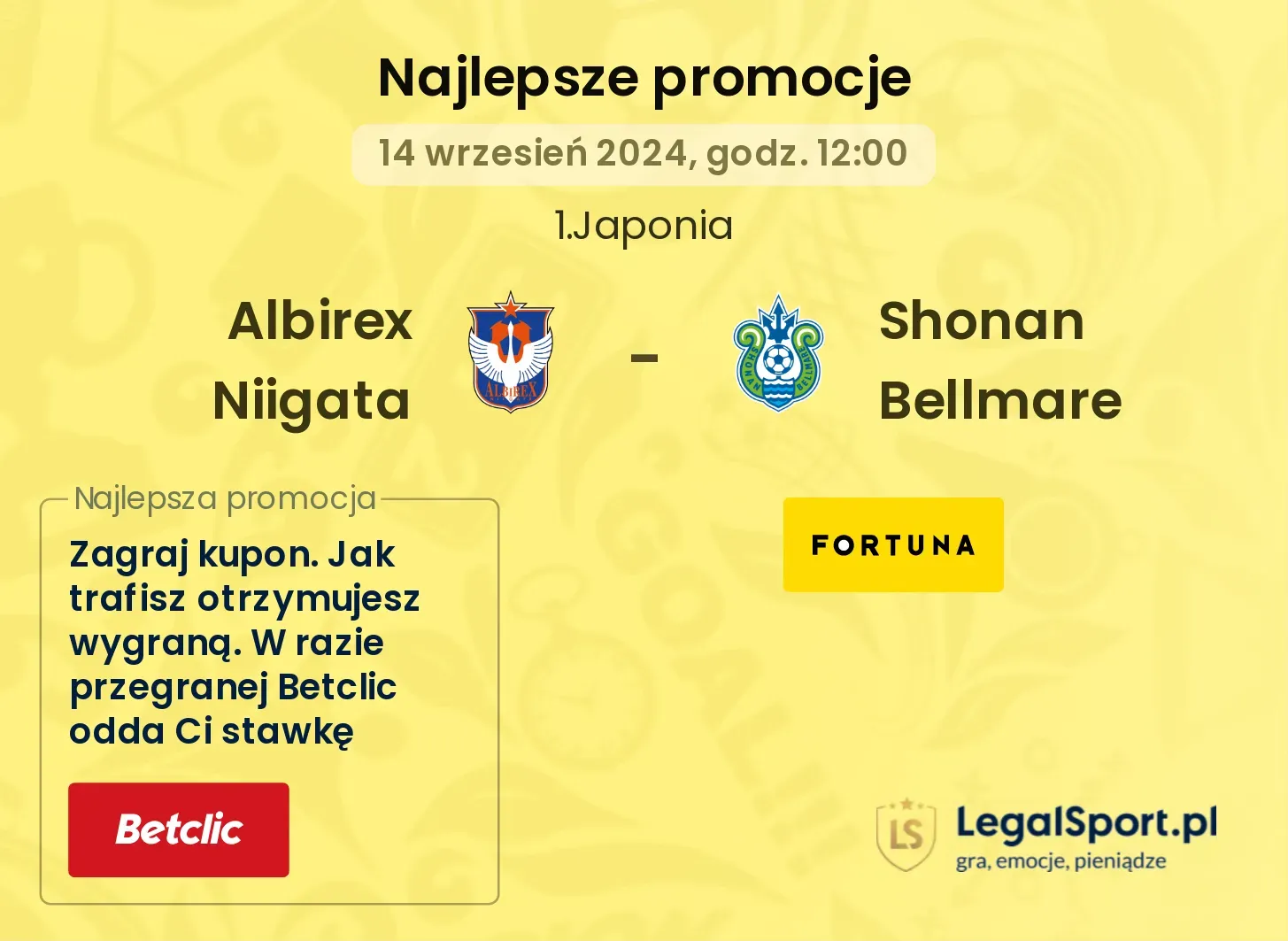 Albirex Niigata - Shonan Bellmare promocje bonusy na mecz