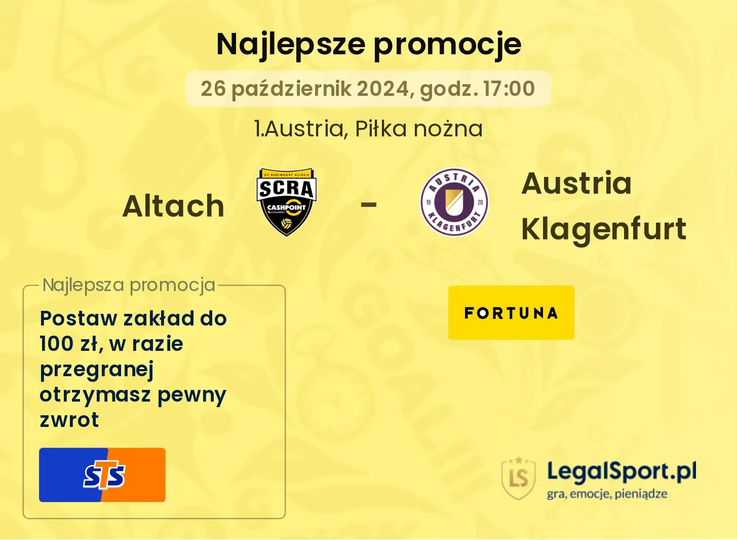 Altach - Austria Klagenfurt promocje bukmacherskie 26.10, 17:00