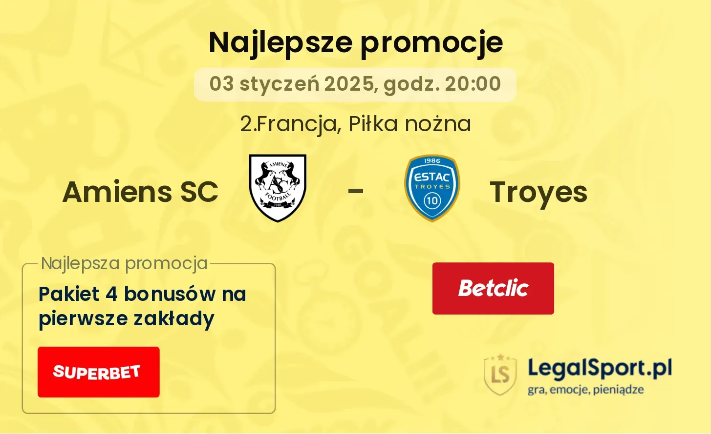 Amiens SC - Troyes promocje bonusy na mecz