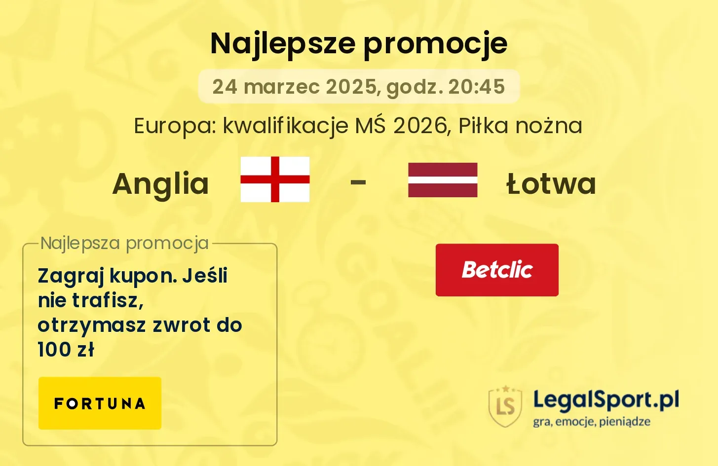 Anglia - Łotwa promocje bukmacherskie