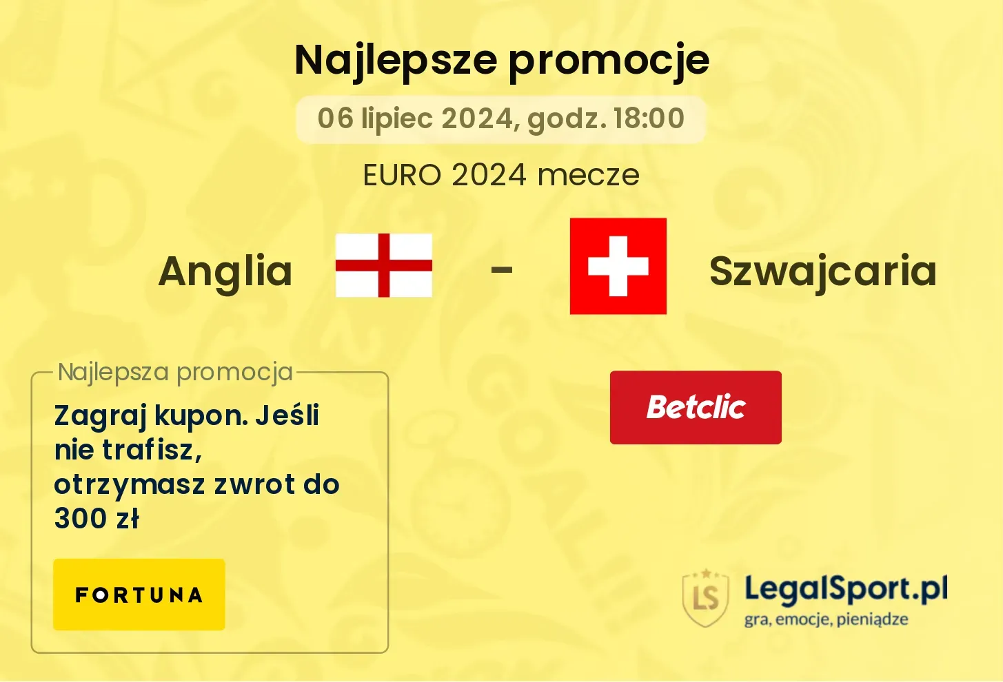 Anglia - Szwajcaria promocje bonusy na mecz